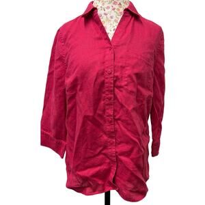 💗 Chico’s No Iron Button-Up Shirt Size 1 (8/10) – Pink Classic Easy Care Blouse